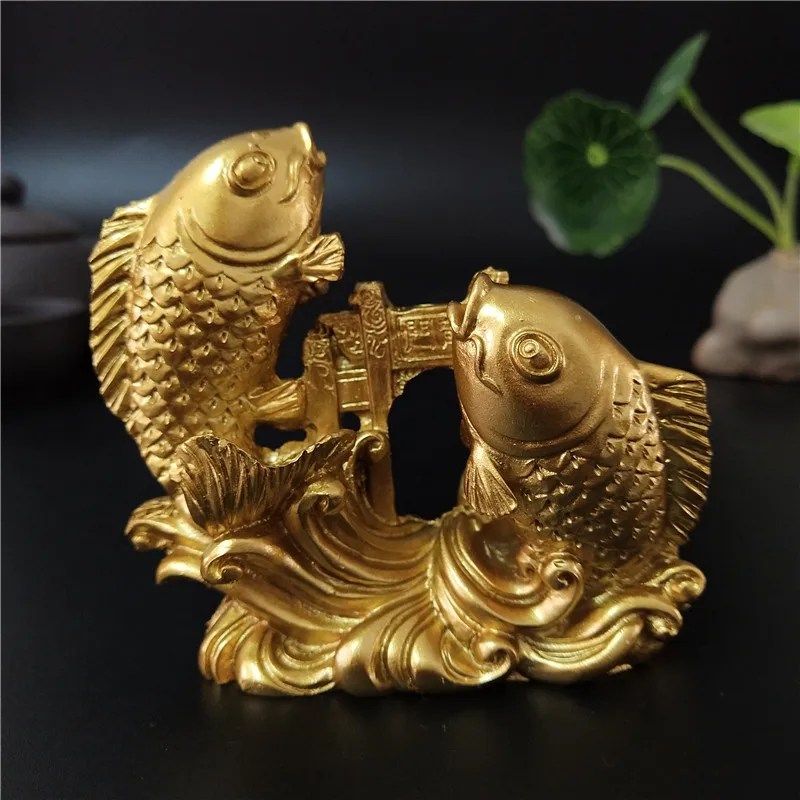 Gold Chinese Feng Shui Buddha Statues Hand Carved Sculpture Animals Fish Figurines Crafts Ornaments Home Decoration Accessories