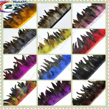 

Wholesale 10 meters Natural Rooster Feather Trim Coque Feather Ribbon Fringe For DIY Craft/Costume/ Sewing Accessories 16 Colors