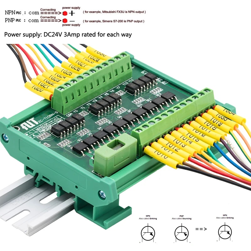 10 Ways NPN & PNP Input NPN Output PLC Amplifier Board Opto-isolated Circuit Terminal Blocks Plate
