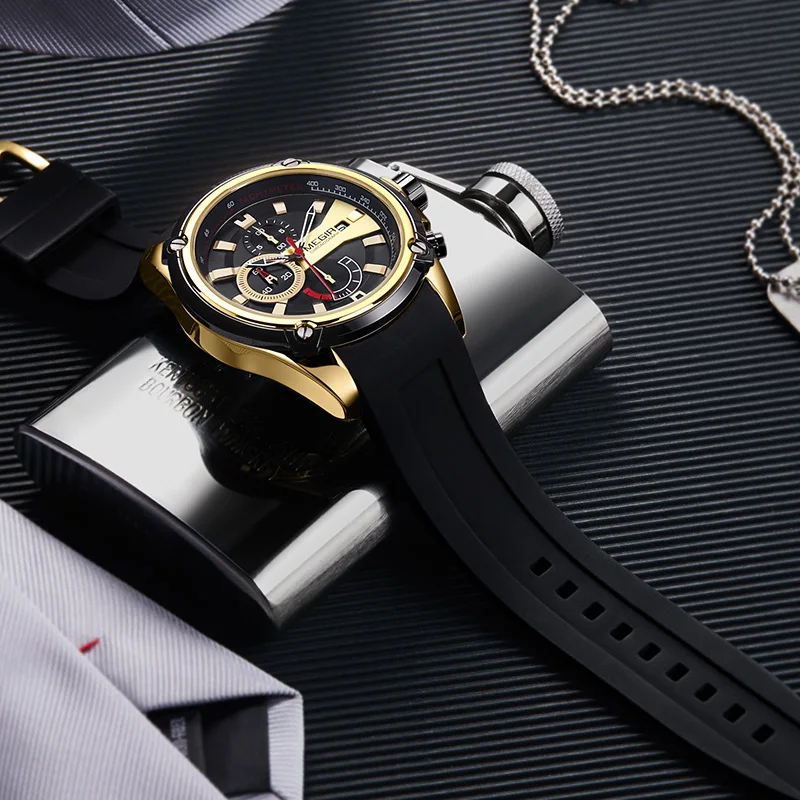 MEGIR Chronograph Men Sport Watch Male Silicone Automatic Date Quartz Watches Mens Luxury Brand Waterproof Relogio Masculino
