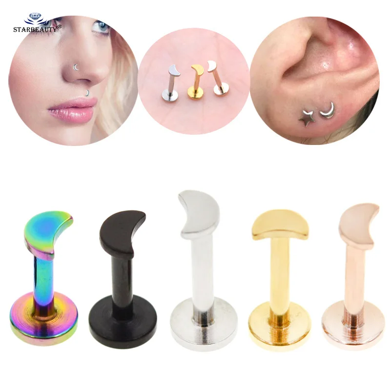 Starbeauty 2 шт Мини лунообразный нос пирсинг Спираль пирсинг Ноздря Tragus Labret пирсинг для губ, носа кольцо из розового золота серьги пирсинг ювелирные изделия