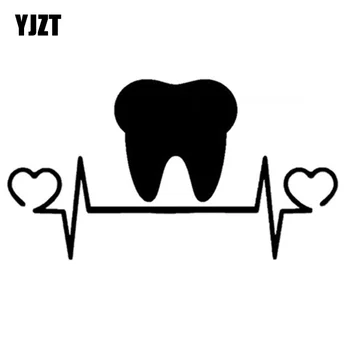 

YJZT 20X10.9CM Fashion Tooth TEETH Lifeline Heartbeat Vinyl Decal Car Sticker Black/Silver S8-1427