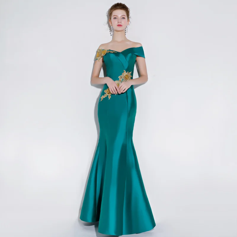 Beauty Emily Green Satin Evening Dresses 2019 Long for Women O Neck A line Formal Party Prom Dresses Court Train Evening Gown Beauty Emily Green Satin Evening Dresses 2019 Long for Women O Neck A line Formal Party Prom Dresses Court Train Evening Gown
