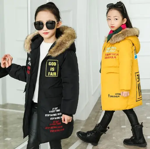 

Girls Winter Jacket Fashion 4-13 Years Old Kids Down Coats Girl Fur Collar Hooded Jackets Children's Parkas Warm Outerwear