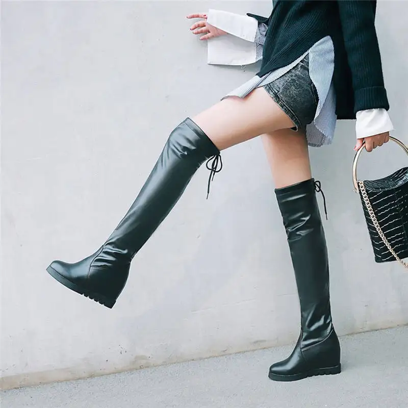 MEMUNIA/2018 г. новое поступление облегающие сапоги выше колена женские на шнуровке стильные высокие сапоги удобные Обувь на высоком каблуке