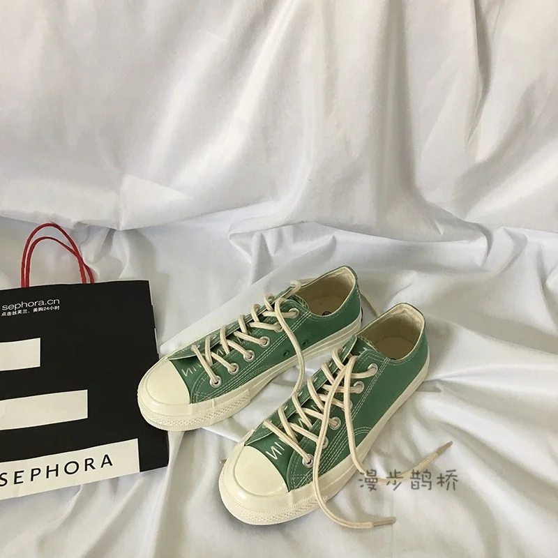 Зеленая мята Харадзюку стиль унисекс парусиновая обувь модная мужская повседневная обувь однотонные плоские кроссовки