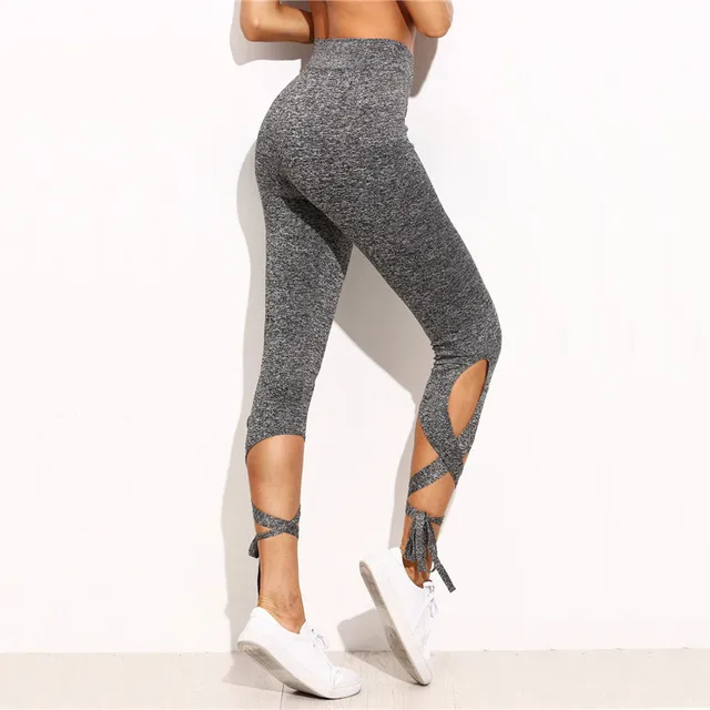 2018 Summer New Arrival Gray Bandage Cross Leggings Women High Waist Sporting Pants Fitness Gymming Lady Capris 3