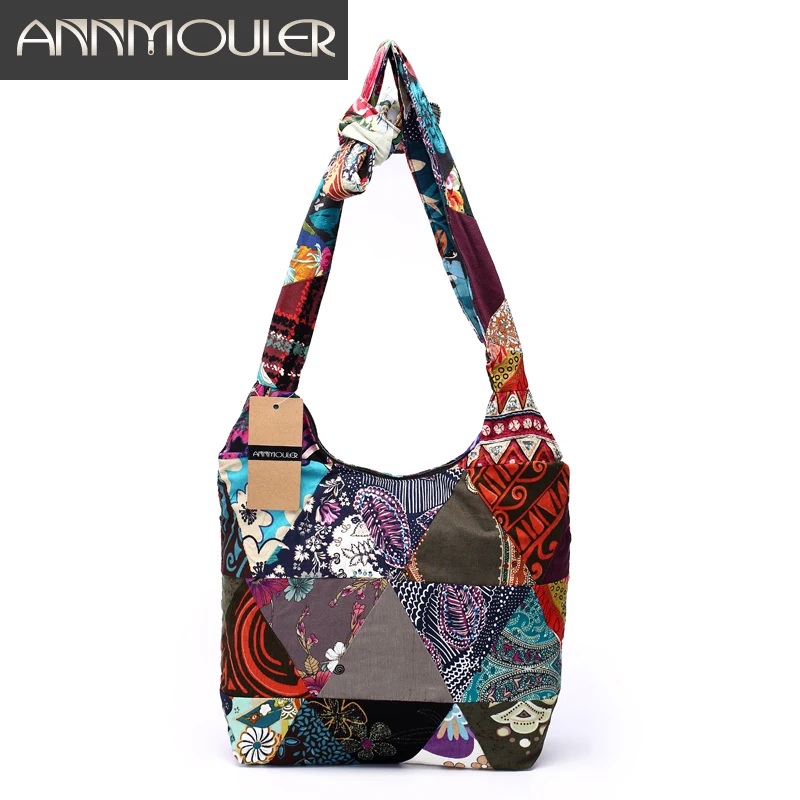 

Annmouler Brand Women Sling Shoulder Bag Cotton Fabric Handbags Hippie Patchwork Hippie Bag Large Messenger Bag Floral Hobo Bag
