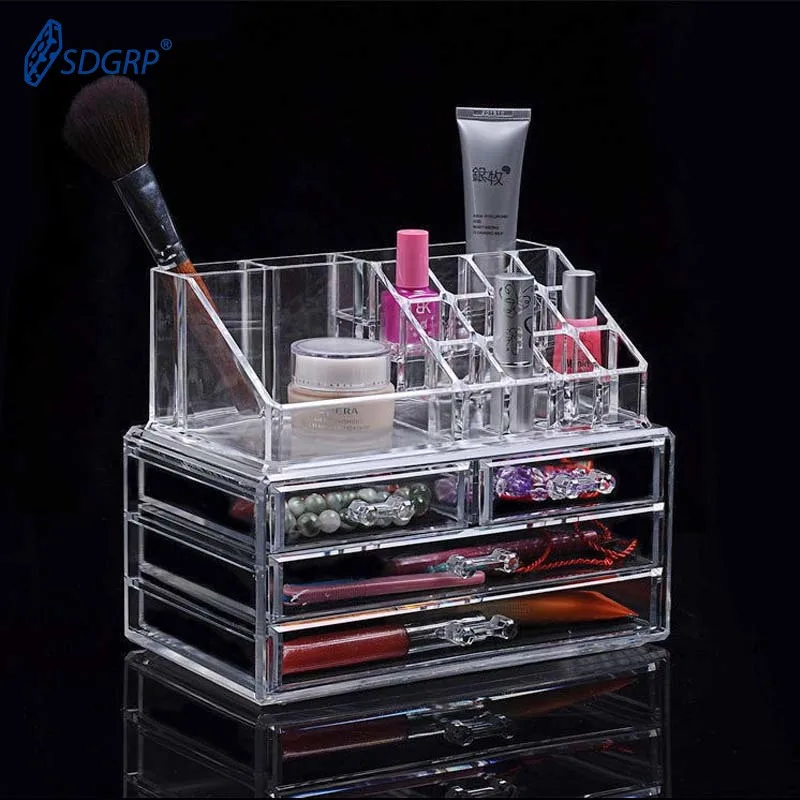

Acrylic transparent Makeup Organizer Storage Boxes Make Up Casket For Cosmetics Brush Cosmetic Container Jewelry Drawers Box