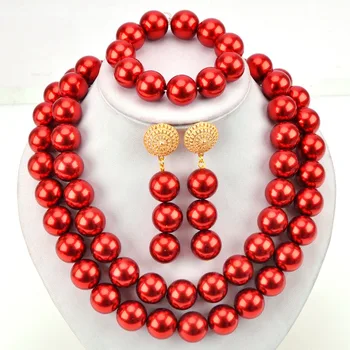 

Hot Selling Ethnic Glass Material Wine Color Beads African Style Anniversary Necklace Jewelry Set for Ladies 2C-BLZ-09