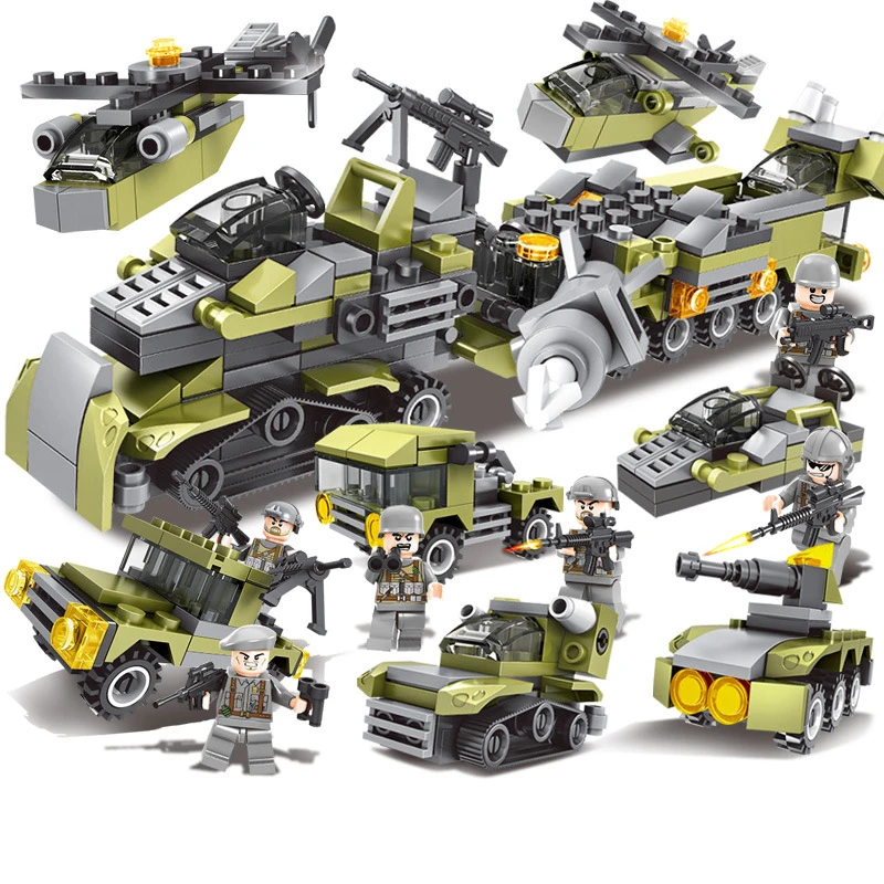 

6in1 296pcs Soldier assault military series Compatible Legoingly city Wilderness action tank car Children's building blocks toys
