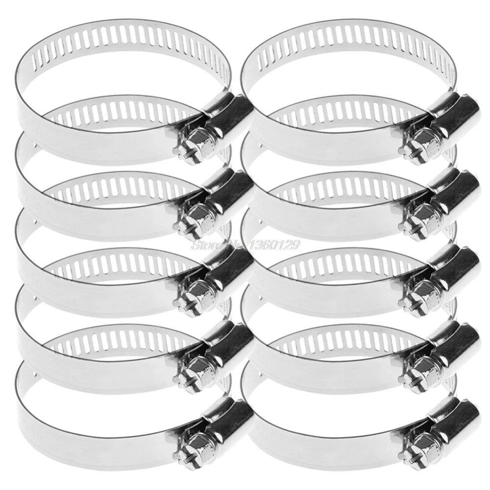 

10Pcs Adjustable Stainless Steel Drive Hose Clamp Fuel Line Worm Clip 1-3/8"~ 2