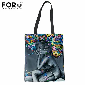 

FORUDESIGNS Women Art Black African Girl Printing Women Shopper Bag Teenagers College Book Bags Females Shoulder Bags Handbags