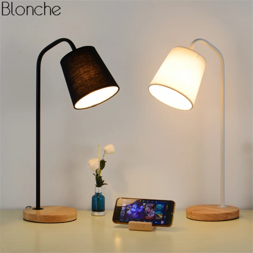 

Modern Led Desk Lamp Fabric Lampshade Table Lights Wood&iron Stand Lights for Living Room Bedroom Study Reading Lamps Luminaria