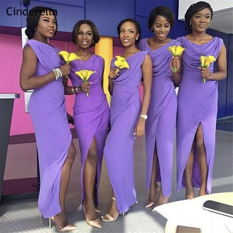 

Cinderella African Scoop Sleeveless A-Line Chiffon Ankle-Length Bridesmaid Dresses Purple Wedding Party Bridesmaid Dresses
