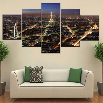 

Canvas Posters Art Paintings Frame Home Decor 5 Panel Paris Cityscape Tower night view Landscape Living Room HD Printed Pictures