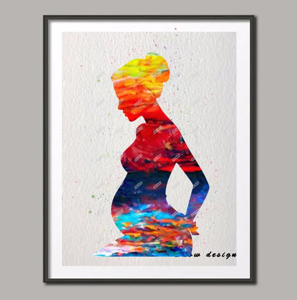 Original watercolor Pregnant Woman canvas painting Organ wall art