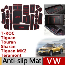 Anti-Slip de Borracha Ranhura Portão Esteira Do Copo para VW Tiguan Touran Sharan T-ROC Teramont Altas Volkswagen 2015 2016 Acessórios adesivos