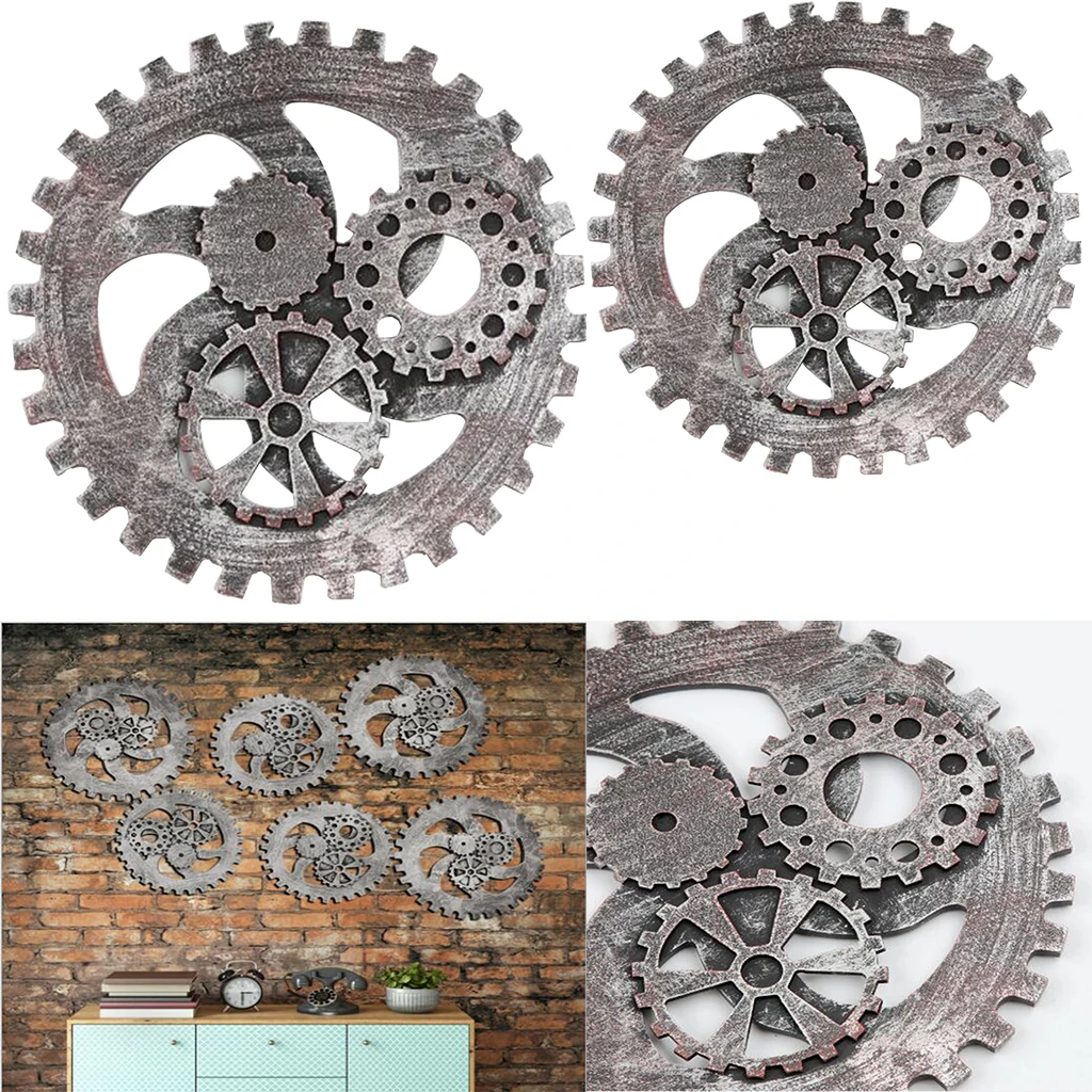 Retro Wooden Steampunk Gear Wall Hanging Decor for Home Bar Cafeteria 