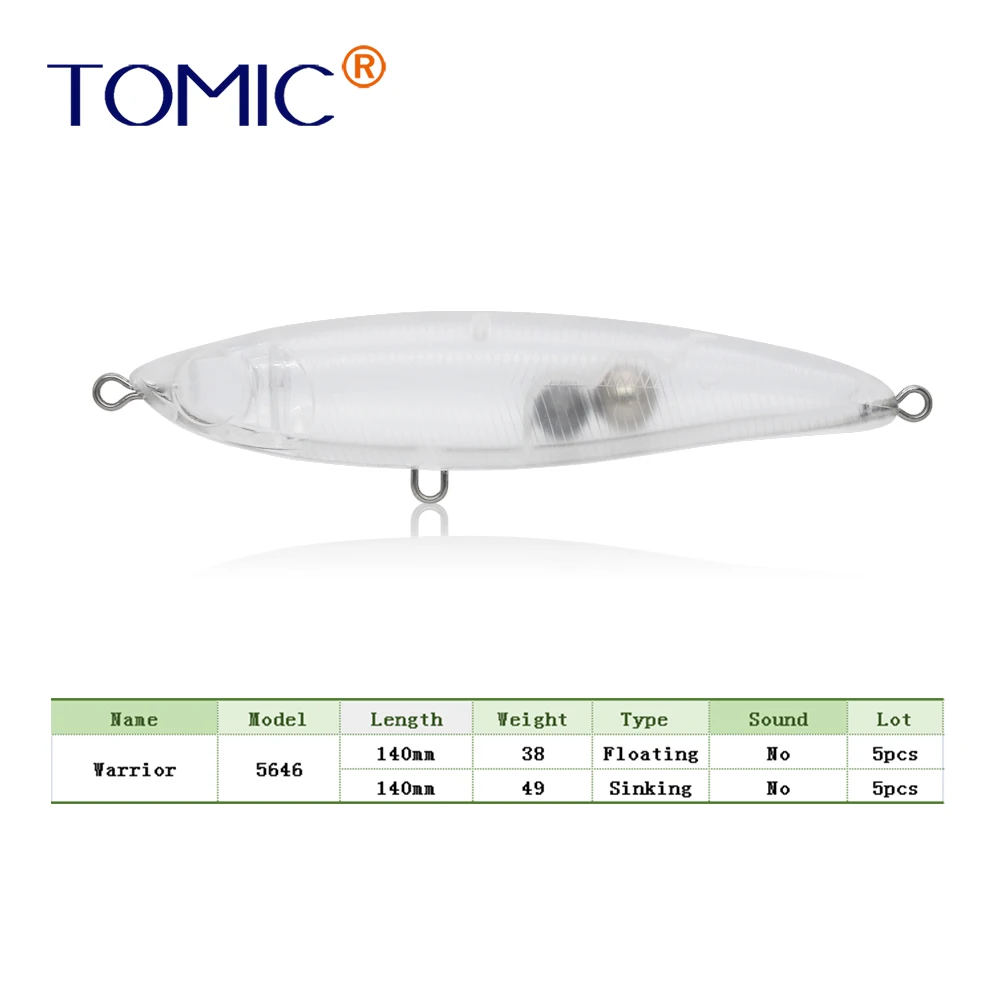 Tomic глубокая морская жесткая приманка рыболовные заготовки Неокрашенная приманка для тела большая игра карандаш приманка