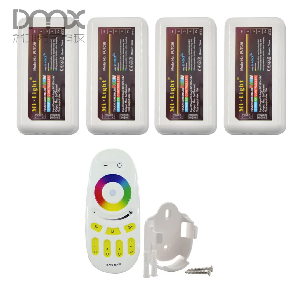 

Mokungit 2.4G Milight LED Controller 4-Zone RF Remote 4x RGBW RGB Single Color CCT Dimmer Receiver & Holder Kit For Strip Module