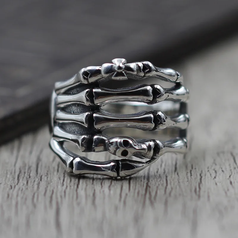 

Thai Silver Personality Skeleton Finger Ring Retro Ring men's S925 Sterling Silver Jewelry