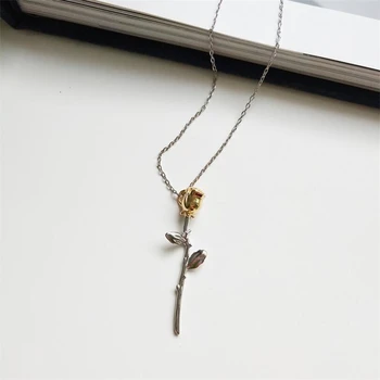 

925 Sterling Silver Rose Flowers Pendants Necklace Little Prince Rose Flower Choker Necklace For Women Charms Statement Jewelry