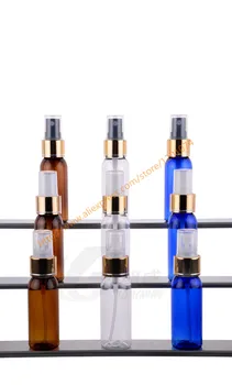 

30ml pretty colors PET mini/sample bottle with shiny gold aluminum sprayer.mist PET bottle.travel refillable perfume container