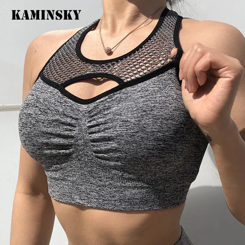 Kaminsky, женский бюстгальтер пуш-ап, сексуальный сетчатый дышащий однотонный топ на бретелях, для девушек, для фитнеса, обтягивающая одежда, для тренировок, сексуальные черные топы
