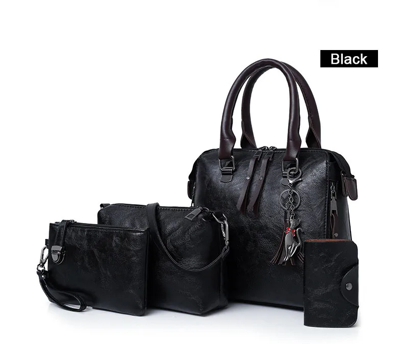 4pcs sets Fashion Vintage Handbag for Women Medium High Quality Oil Leather Shoulder Crossbody Bag Brown Black Female Tote Purse (16)