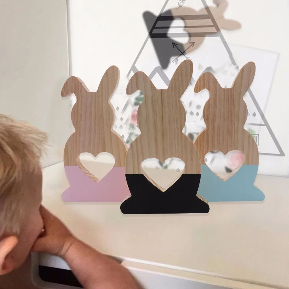 

NEW Hollow wood rabbit ornaments lovely heart shape Easter hanging wooden rabbit home decoration Crafts DIY party deocrations