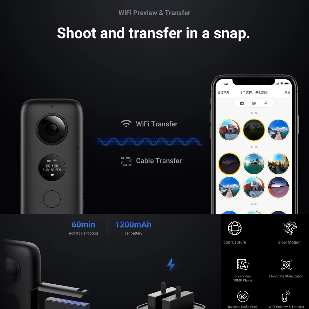 Insta360 ONE X Экшн-камера 5,7 K видео 18MP фото VR Водонепроницаемая Insta 360 ONEX Мини спортивная камера для iPhone Android
