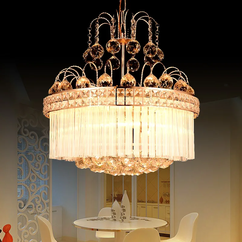 

New Arrival Golden K9 Crystal Pendant Light Modern Round Iron Living Room Lamp Led 5W E14 Bulbs And Led Strips Light Source