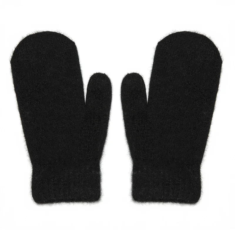 Iwinter, Новая мода бренд Зимние перчатки для Для женщин Для мужчин Мех животных теплые женские Прихватки для мангала Повседневное трикотажные открытый детские перчатки варежки - Цвет: Black