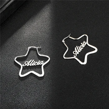 

Personalized Name Stainless Steel Letter Big Dangle Earrings Pentagram Geometric Custom Name Earrings For Women Girl Wedding