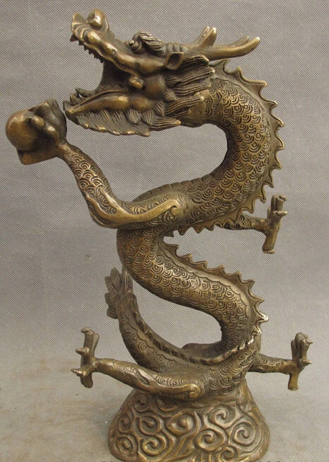 

zhaorui488418+ + 13" Chinese Bronze Decoration Year Zodiac FengShui Fly Dragon Play Ball Statue