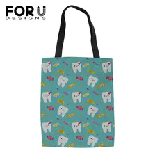 FORUDESIGNS/женские брендовые дизайнерские сумки-тоут, холщовые сумки для покупок, 3D Мультяшные зубные принты, дорожные сумки на плечо, женские повседневные сумки для книг