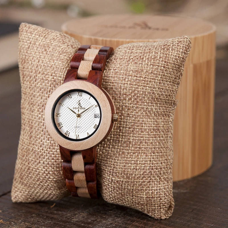 Relogio femino BOBO BIRD элегантные деревянные двухцветные женские наручные часы с дисплеем недели, кварцевые часы с деревянной коробкой M19