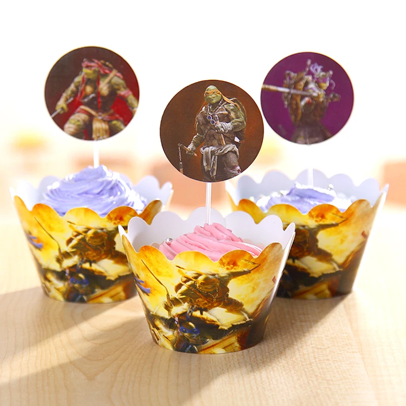 24pcs Happy Birthday Party Ninja Turtles Design Cake Toppers Girls