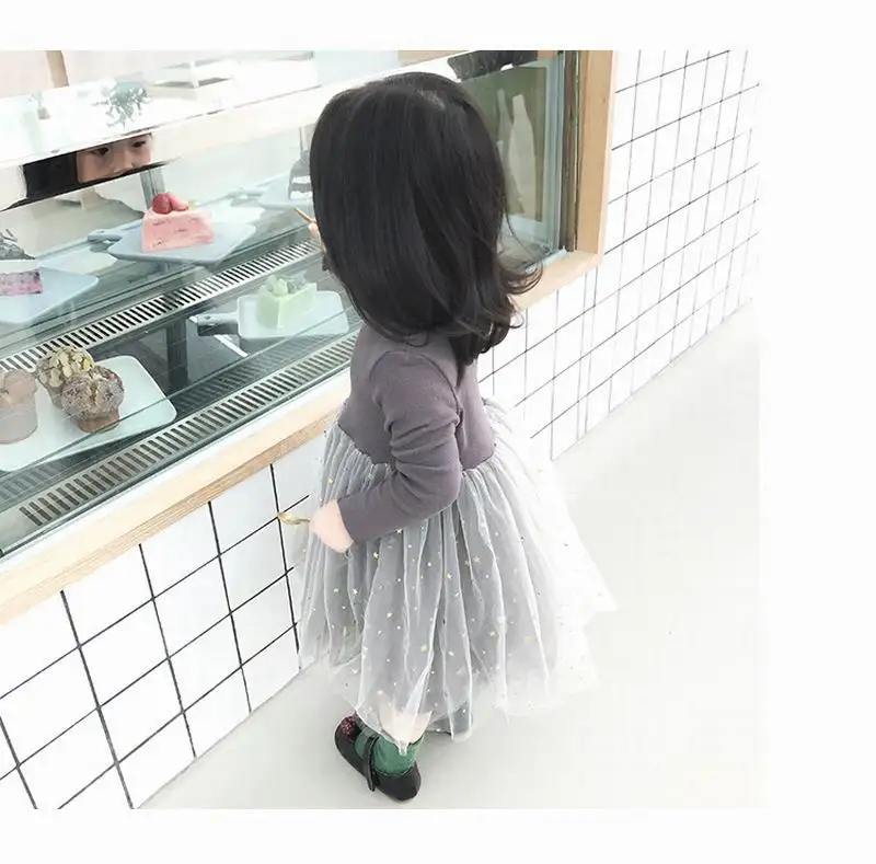 Розничная ; платье принцессы для маленьких девочек в Корейском стиле; блестящее платье с длинными рукавами и пентаграммой; Детские платья; одежда; 9 months to 4 years Old; E83025