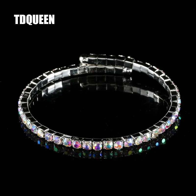 AB Crystal Rhinestone Bangle Bracelets Silver Plated Bridal Bangles Designs for Women 1 Row Iridescent Color Bracelets Bangles (3)