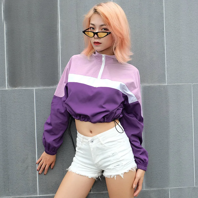 Женская укороченная Толстовка Harajuku Повседневная Лоскутная с регулируемой