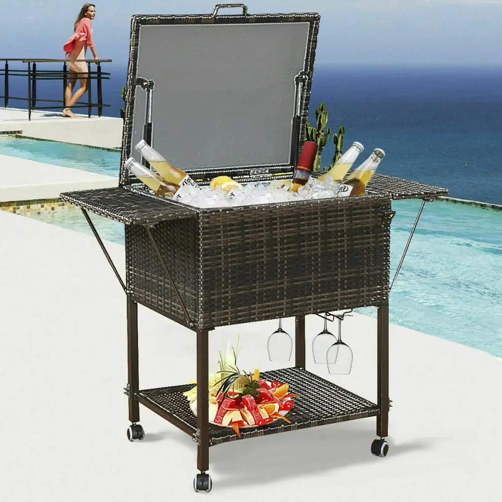 ^*Best Offers Giantex Portable Rattan Cooler Cart Trolley Outdoor Patio Pool Party Ice Drink Mix Brown HW52974