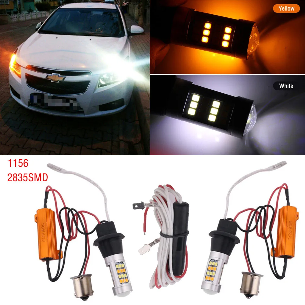 2 шт. 1156/7440 2835SMD 42 светодиодный двойной Цвет сигнала Обратный DRL свет код автомобиля Светодиодный лампа 42SMD сигнальная лампа фары Противотуманные фары