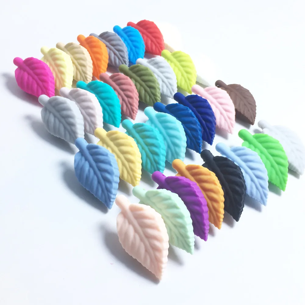 

2018 New Arrival Silicone Cartoon Leaf Teether Beads for Baby chew-Leaf teether Fexible Silicone Pendant Teether BPA FREE design