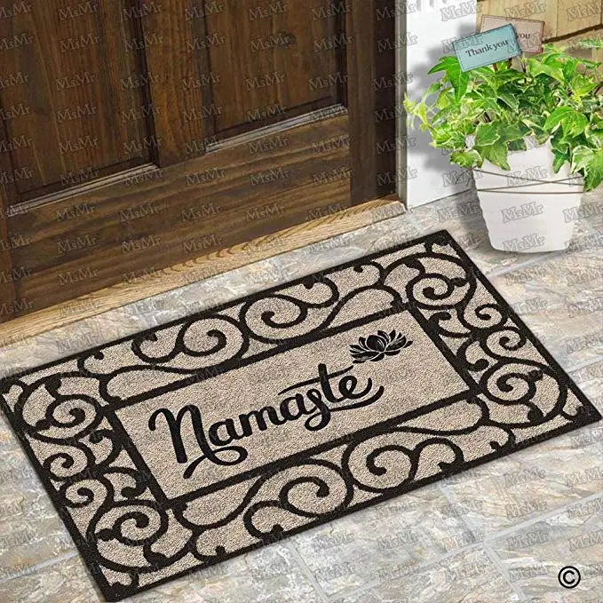 

Entrance Floor Mat Funny Doormat Namaste Rectangular Door Mat Outdoor Indoor Rubber Mat Non-Woven Fabric Top 15.7x23.6 Inch