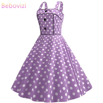 

Bebovizi 2019 Casual Summer Dresses Plus Size Women Elegant Vintage Dress Spaghetti Strap Dots Print Office Sexy Purple Vestidos