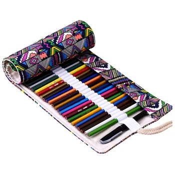 

School Canvas Roll Pouch Pen Storage pecncil box 36/48/72 Holes National style