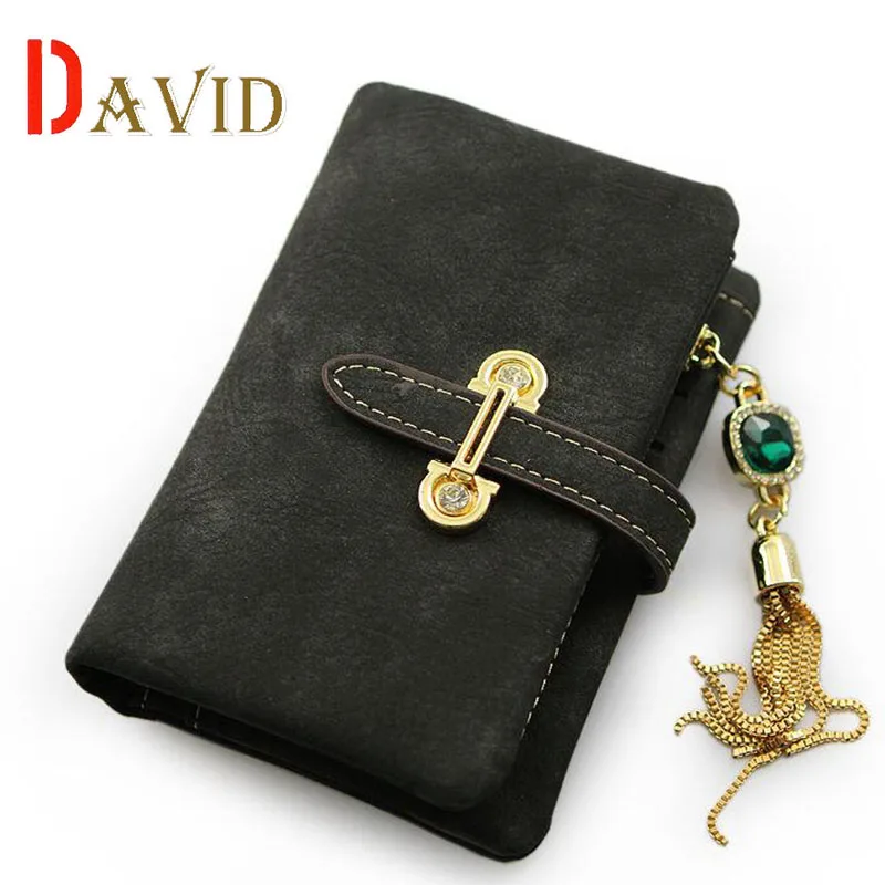 Nubuck leather Women wallets famous brand Short purses bag high quality money clip tassel fashion casual designer zipper clutch