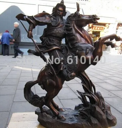 

18.5"Chinese Red bronze martial Dragon Guan Gong on Horse Guan Yu warrior statue